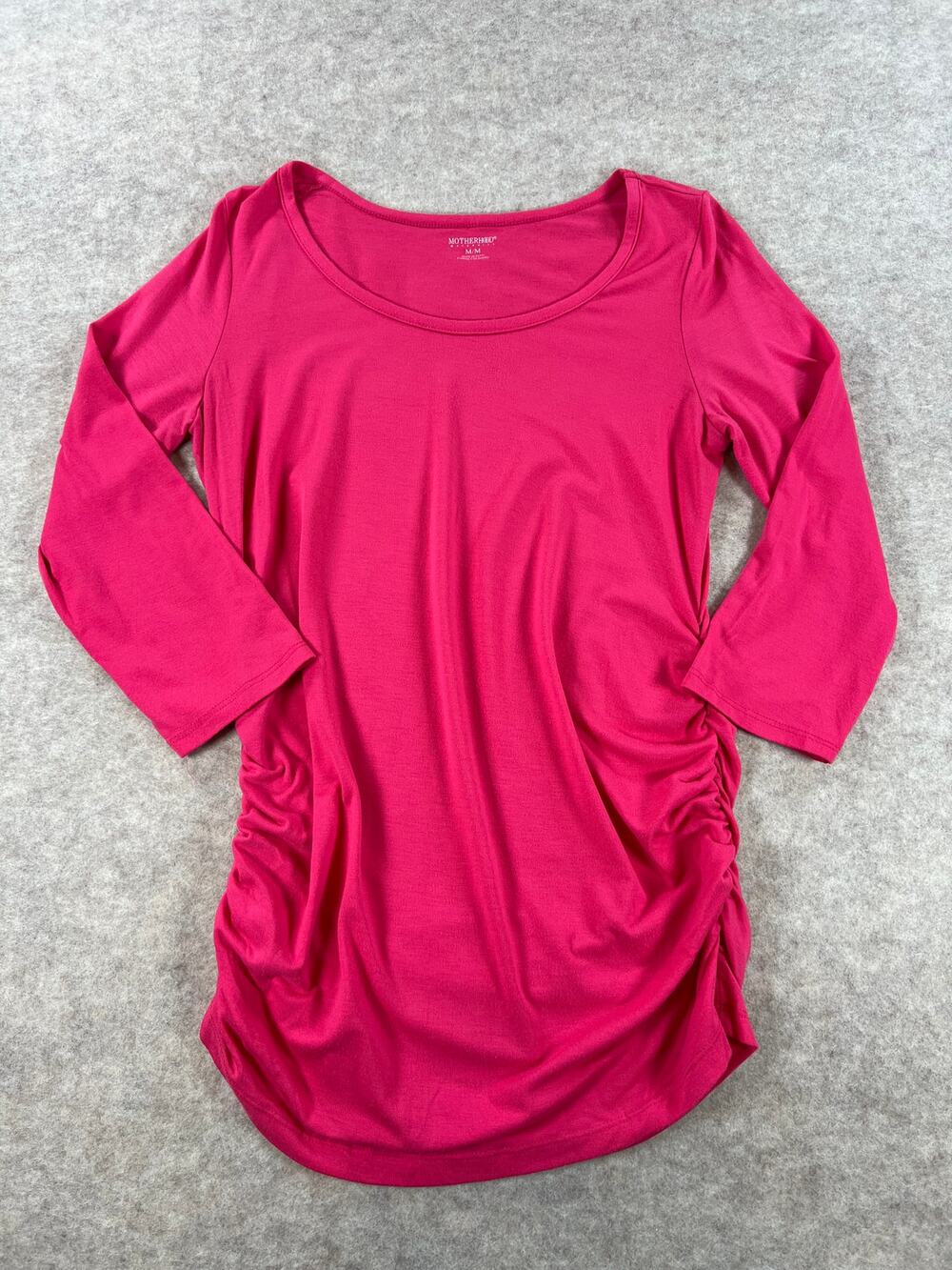Motherhood Maternity 3/4 Sleeve Scoop Neck Side Ruched T Shirt Pink Medium
